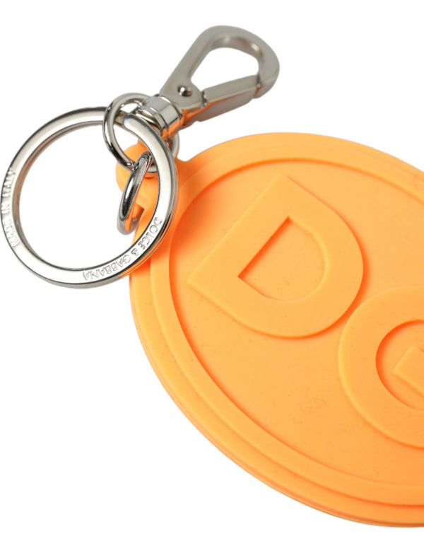 Orange Rubber DG Logo Silver Brass Metal Keyring Keychain