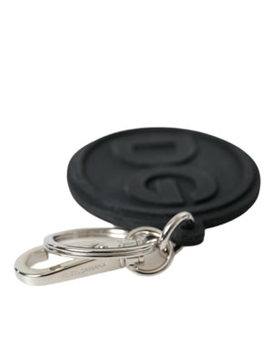 Black Rubber DG Logo Silver Brass Metal Keyring Keychain