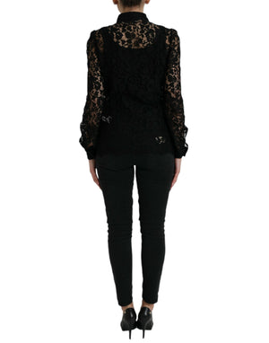 Black Floral Lace Long Sleeves Blouse Top