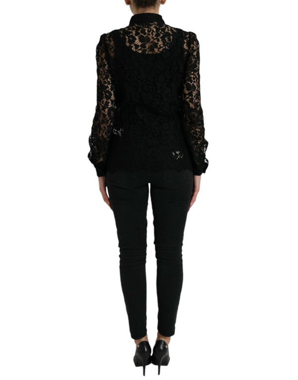 Black Floral Lace Long Sleeves Blouse Top