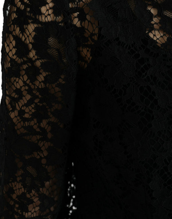 Black Floral Lace Long Sleeves Blouse Top