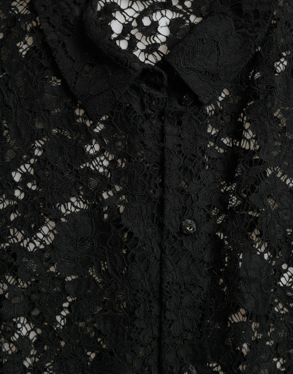 Black Floral Lace Long Sleeves Blouse Top