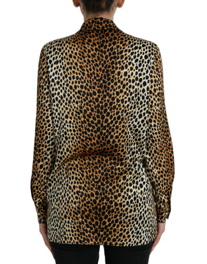 Brown Leopard Print Long Sleeves Blouse Top