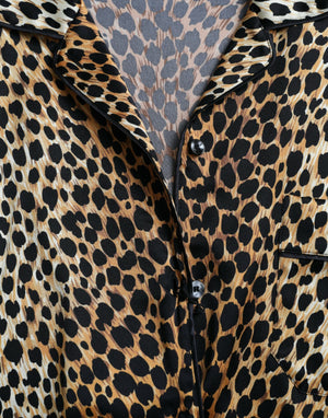 Brown Leopard Print Long Sleeves Blouse Top
