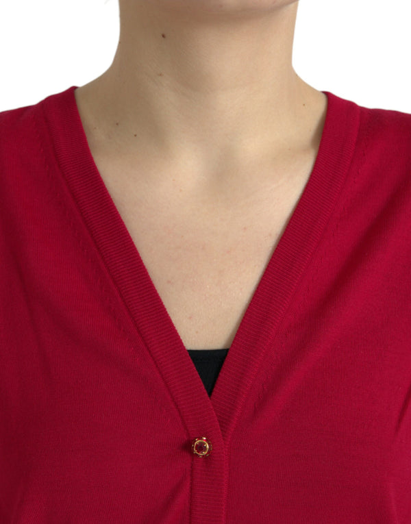 Red Wool V-neck Buttoned Cardigan Sweater