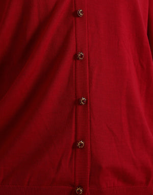 Red Wool V-neck Buttoned Cardigan Sweater