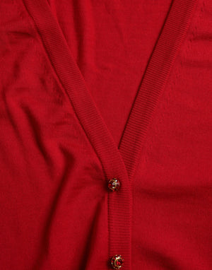 Red Wool V-neck Buttoned Cardigan Sweater