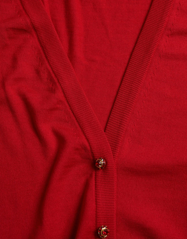 Red Wool V-neck Buttoned Cardigan Sweater