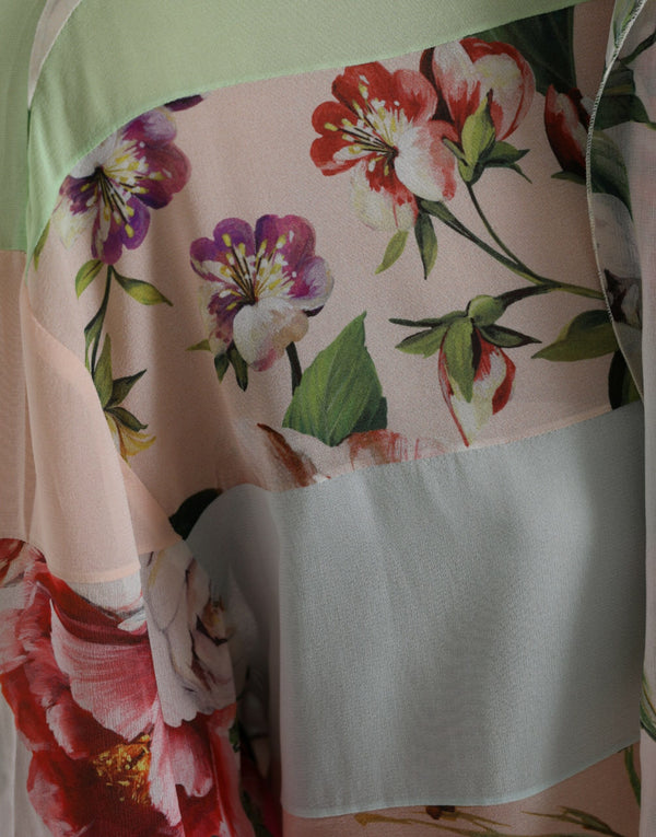 Multicolor Floral Patchwork Ascot Collar Top