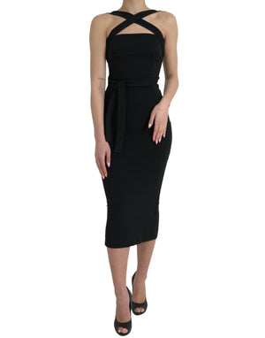 Black Sheath Halter Sleeveless Midi Dress