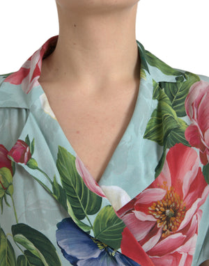 Blue Floral Wide Leg Wrap Jumpsuit Dress