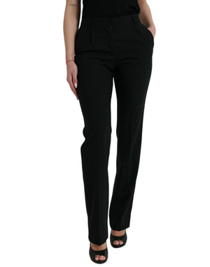Black Wool Mid Waist Tapered Pants