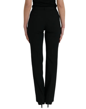 Black Wool Mid Waist Tapered Pants