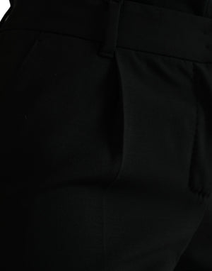 Black Wool Mid Waist Tapered Pants