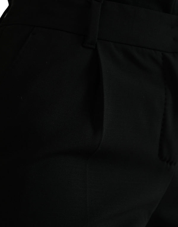 Black Wool Mid Waist Tapered Pants