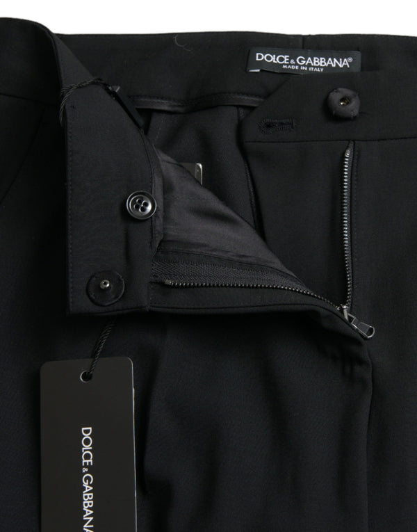 Black Wool Mid Waist Tapered Pants