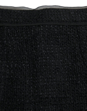 Black Wool High Waist Pencil Cut Midi Skirt