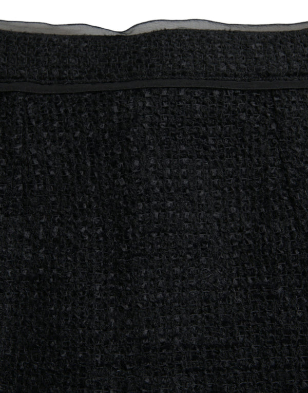 Black Wool High Waist Pencil Cut Midi Skirt