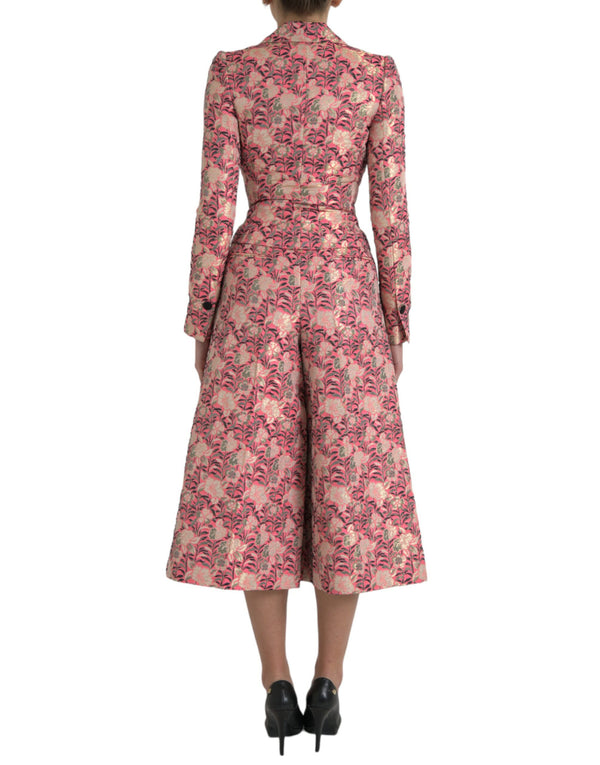 Pink Floral Jacquard Slim Fit 2 Piece Suit