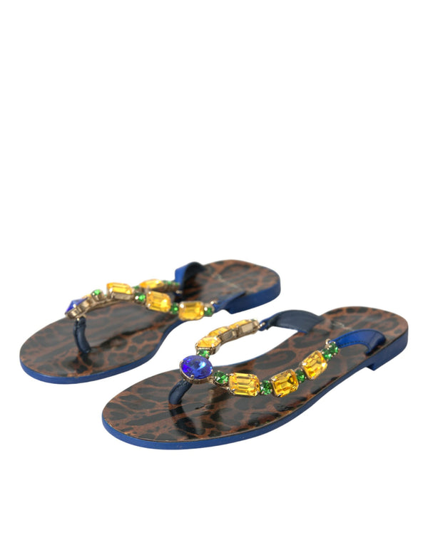 Blue Crystal Calf Leather Beachwear Shoes