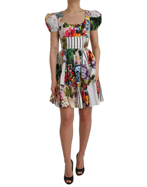 Multicolor Patchwork Cotton Aline Mini Dress