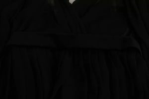 Black Mesh Pleated Mini Silk Blend Dress