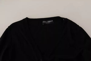 Black Wool Knit Button Down Cardigan Sweater
