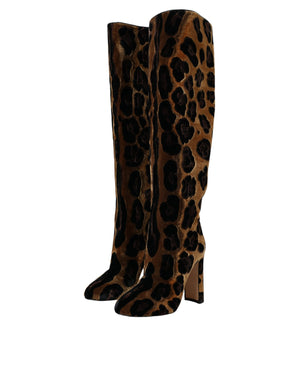 Brown Giraffe Velvet Leather Boots Shoes