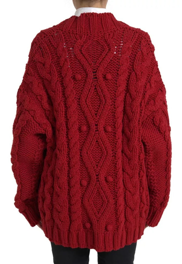 Red Wool Knit Button Down Cardigan Sweater