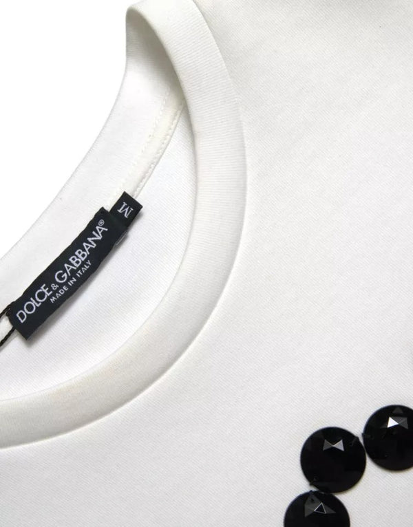 White Cotton Black HOT Crystal Top T-shirt