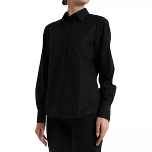 Black Cotton Collared Formal Dress Shirt Top