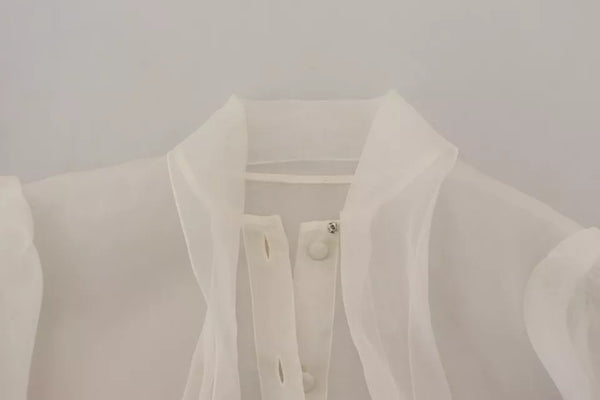 White Ascot Collar Long Sleeves Blouse Top