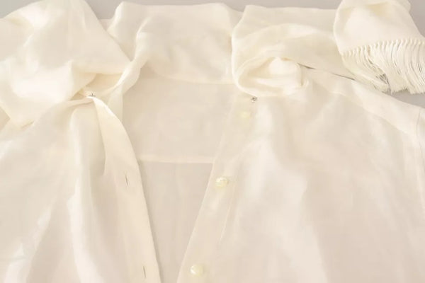 White Blouse Ascot Collar Shirt Silk Button Top