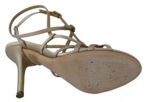 Gold Silk Ankle Strap Heels Sandals Shoes