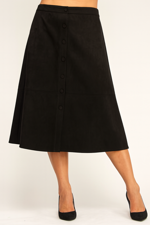 Faux Suede Button-Front Midi Skirt