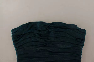 Turquoise Bustier Bodice Draped Midi Dress.