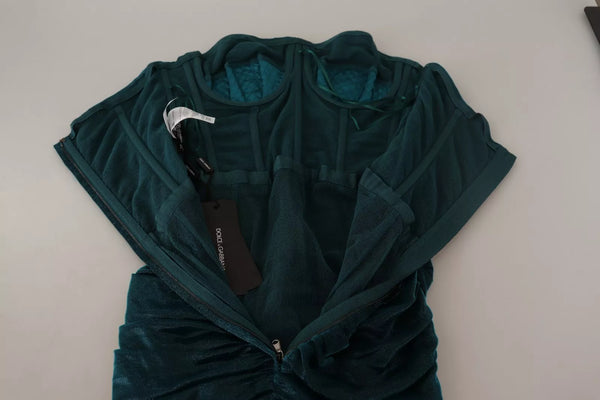 Turquoise Bustier Bodice Draped Midi Dress