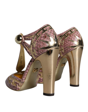 Pink Gold Leather Pumps T-strap Sandals Shoes