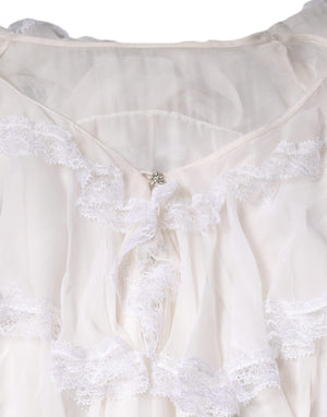White Ruffles Lace Long Sleeve Blouse Top