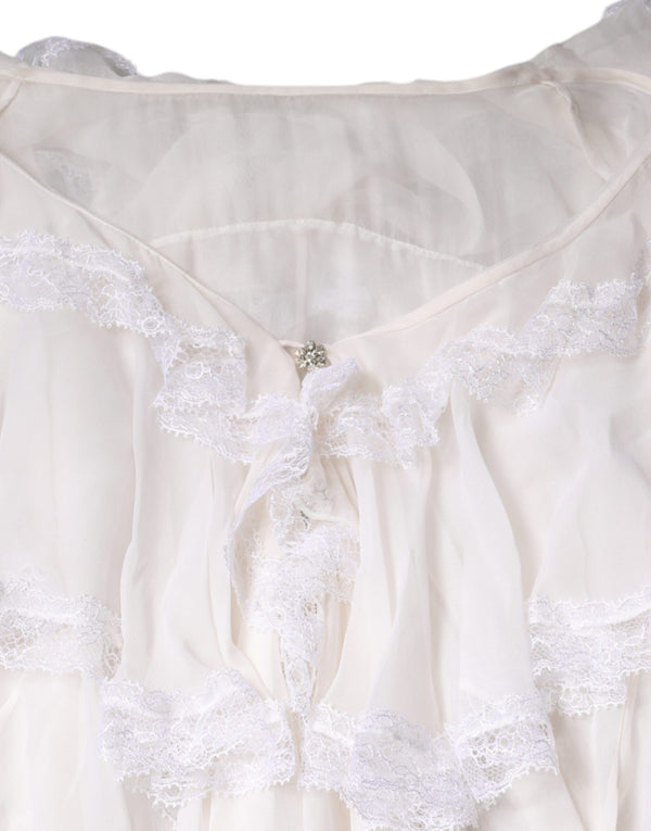 White Ruffles Lace Long Sleeve Blouse Top