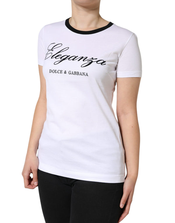 White Eleganza Print Cotton Short Sleeves T-shirt