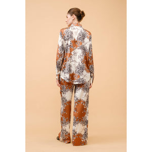 Baroque Leopard Print Satin Button-Up Shirt