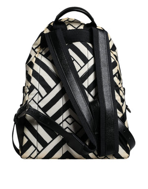 Black White Nylon Leather Travel Back Pack Bag