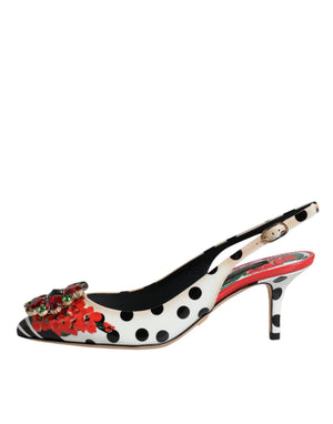 Multicolor Leather Crystal Heels Slingback Shoes