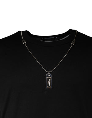Black Cotton Necklace Embellished T-shirt