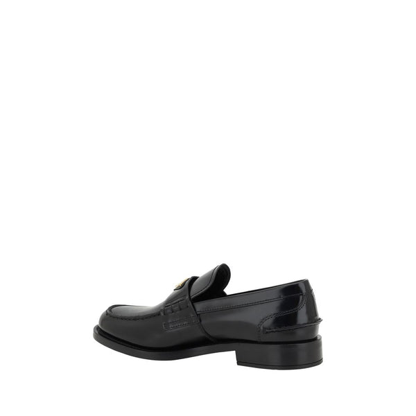 Black Leather Logo Loafers
