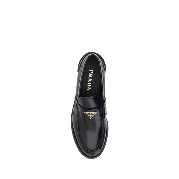 Black Leather Logo Loafers