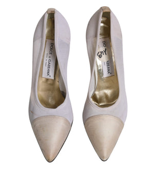 White Beige Leather High Heels Pumps Shoes