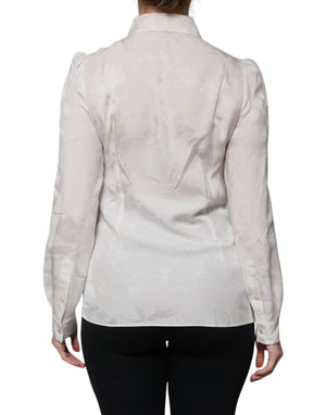 White Silk Collared Long Sleeves Shirt Top