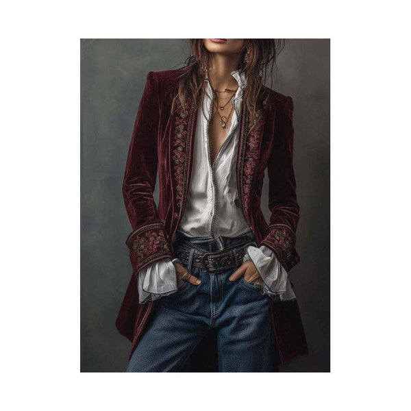 Women's Long Sleeve Solid Color Lace Velvet Jacket